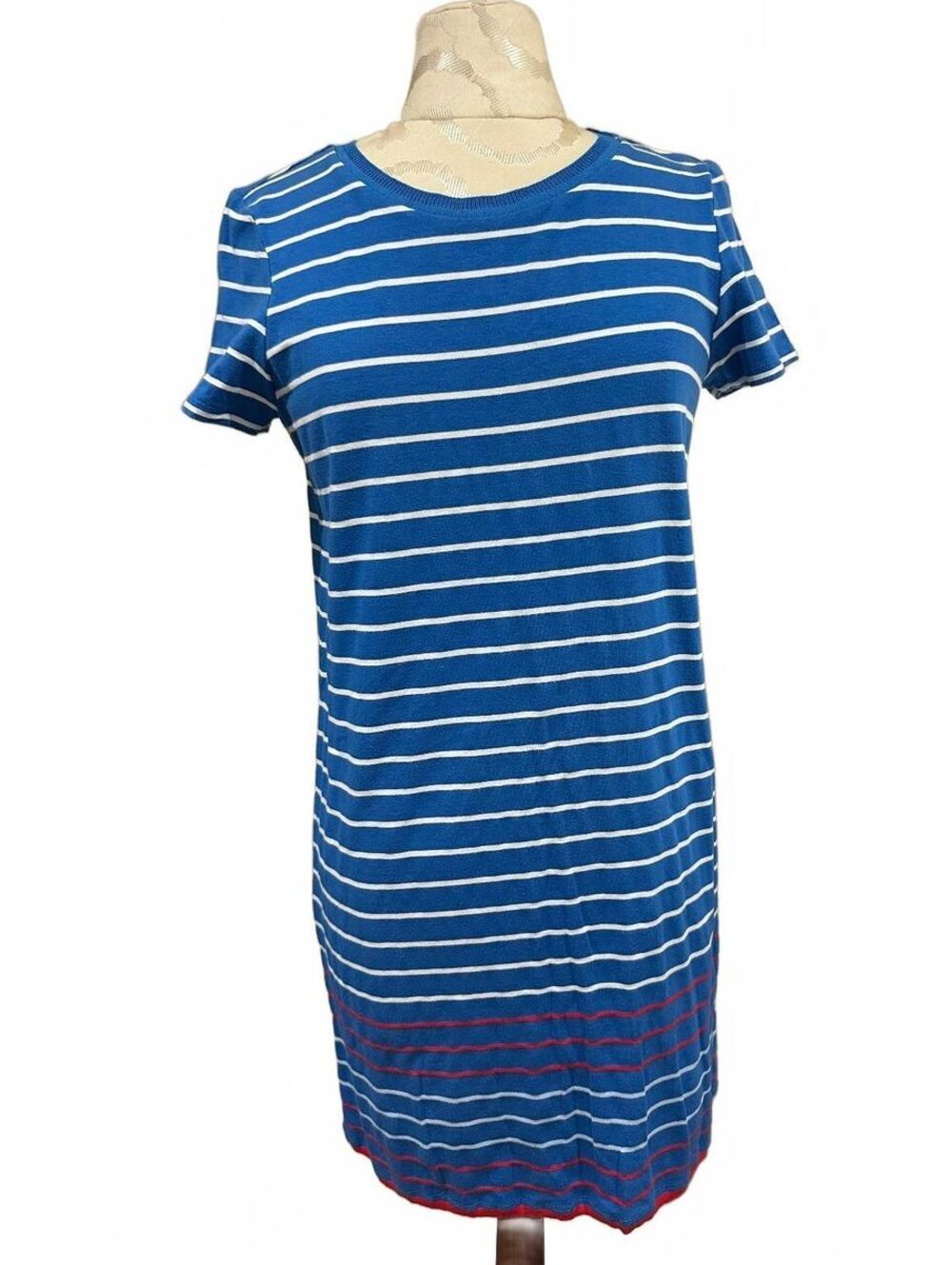 Heyton Blue and White Striped Short Sleeve Dress with Red Accents Size Small